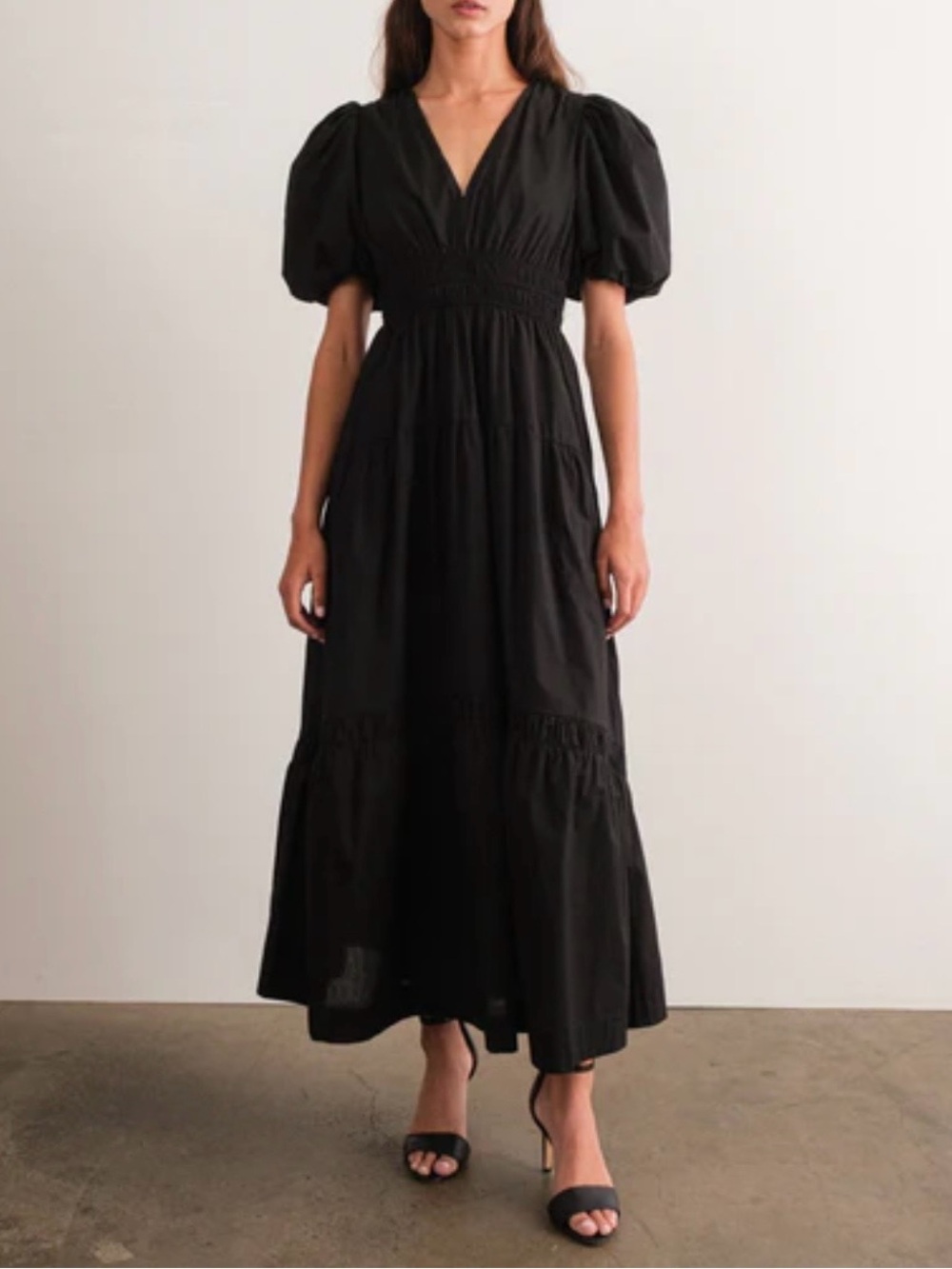 French Connection Black Puff Sleeve V-Neck Maxi Dress - Women
